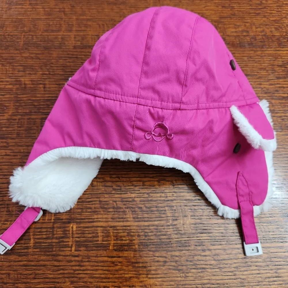 3/$25 Trapper Girl Winter Hat Medium Size Pink Quilted Ear Flaps White Sherpa